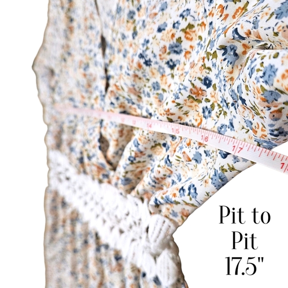 Wmns Ditsy Floral Kimono Mini Dress Boho Cottagecore Lace Waist Cutout XS/S - Picture 6 of 8